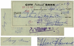 Moe Howard Check Signed to Larry Fine -- Endorsed by Larry on Verso -- Dated 16 September 1960 -- Very Good Condition